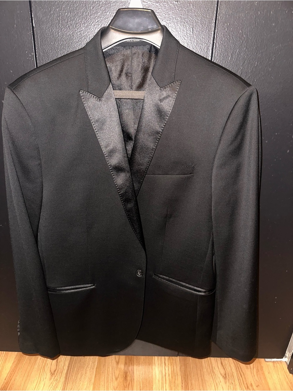 Express Black Satin Peak Lapel Tuxedo Jacket
